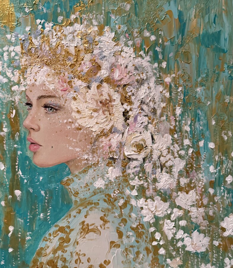 Ryoko 油彩画 女性像 花柄 花の祝福 ＜La Grâce des Fleurs＞｜プレスリリース・広報用